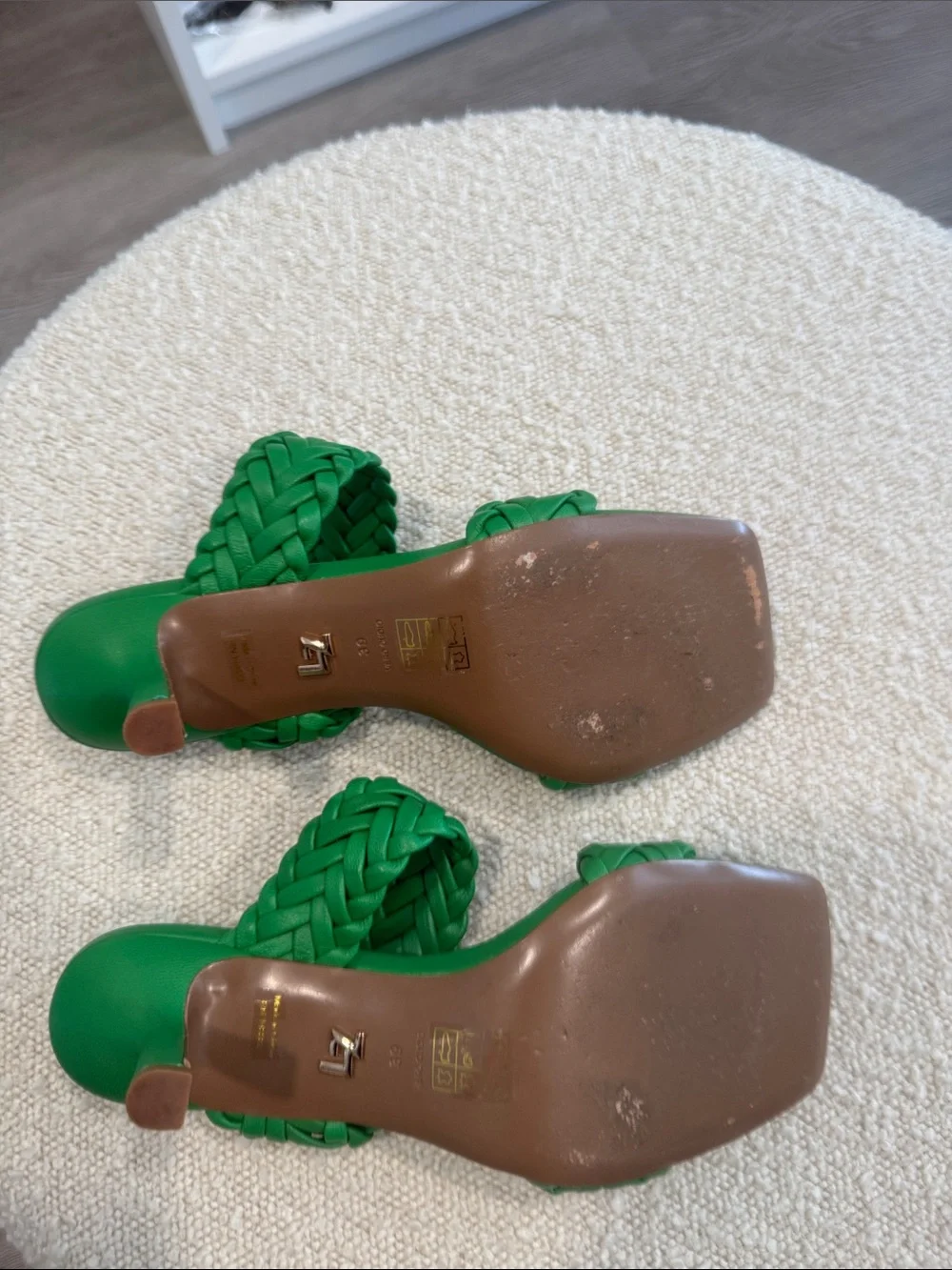 Green Braided Double-Strap Heeled Sandals for Women